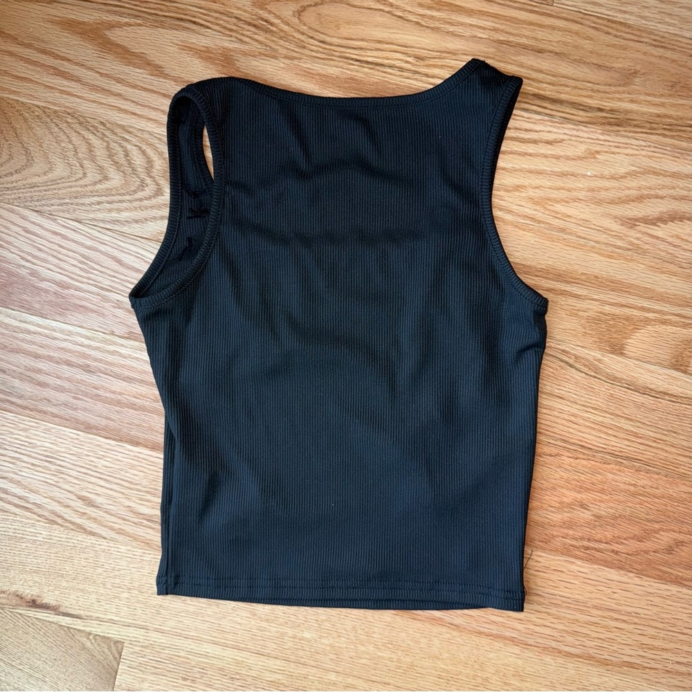 Black Ribbed Tank Top Rhinestone Embellished Y2K Party Crop Top Size S NOL - Picture 3 of 5